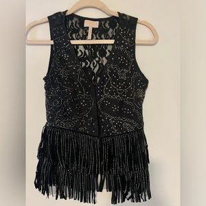 Verb x Anthropologie velvet rhinestone fringe vest
